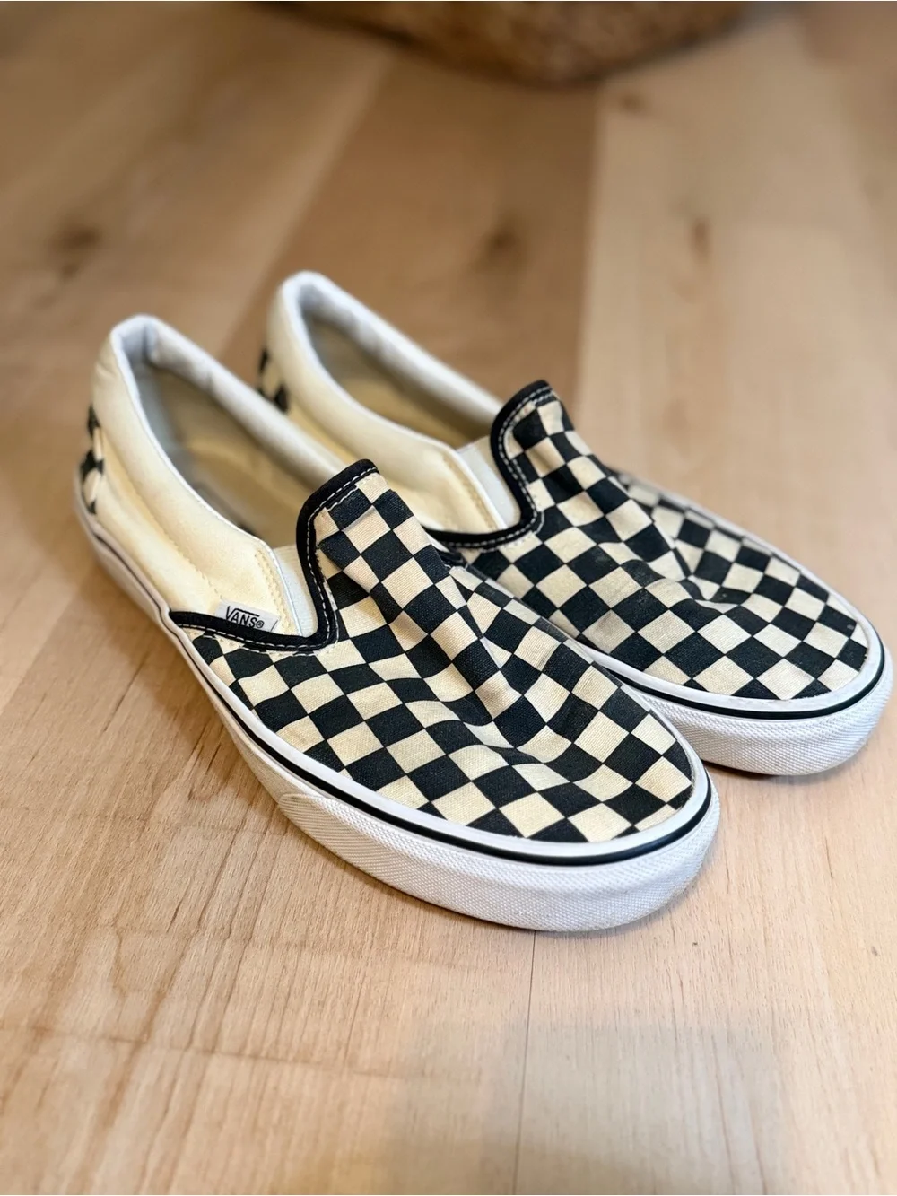 Vans Slip-On Checker Shoes - Black & Cream